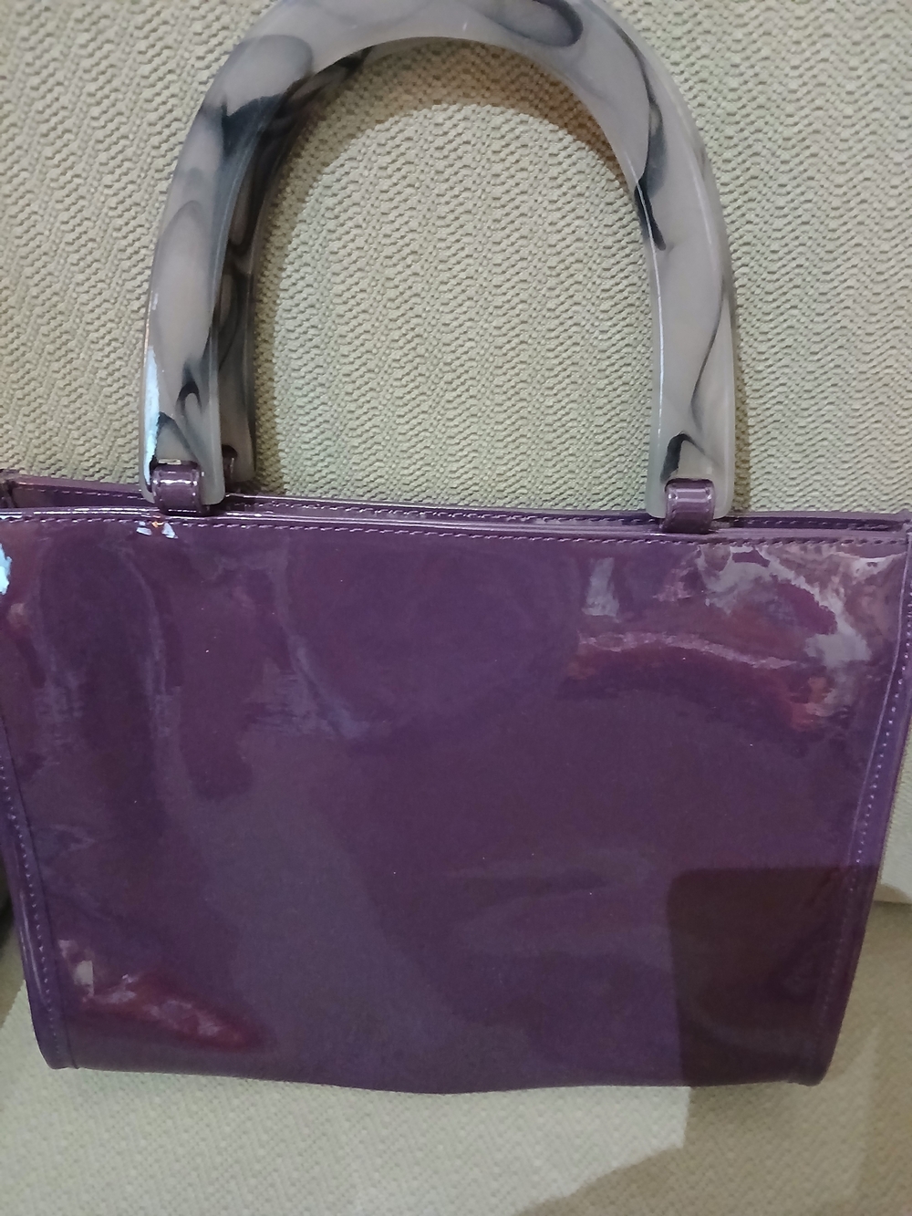 Vintage Neiman Marcus Purple Patent Tote Bag with Lucite Marbled Handles